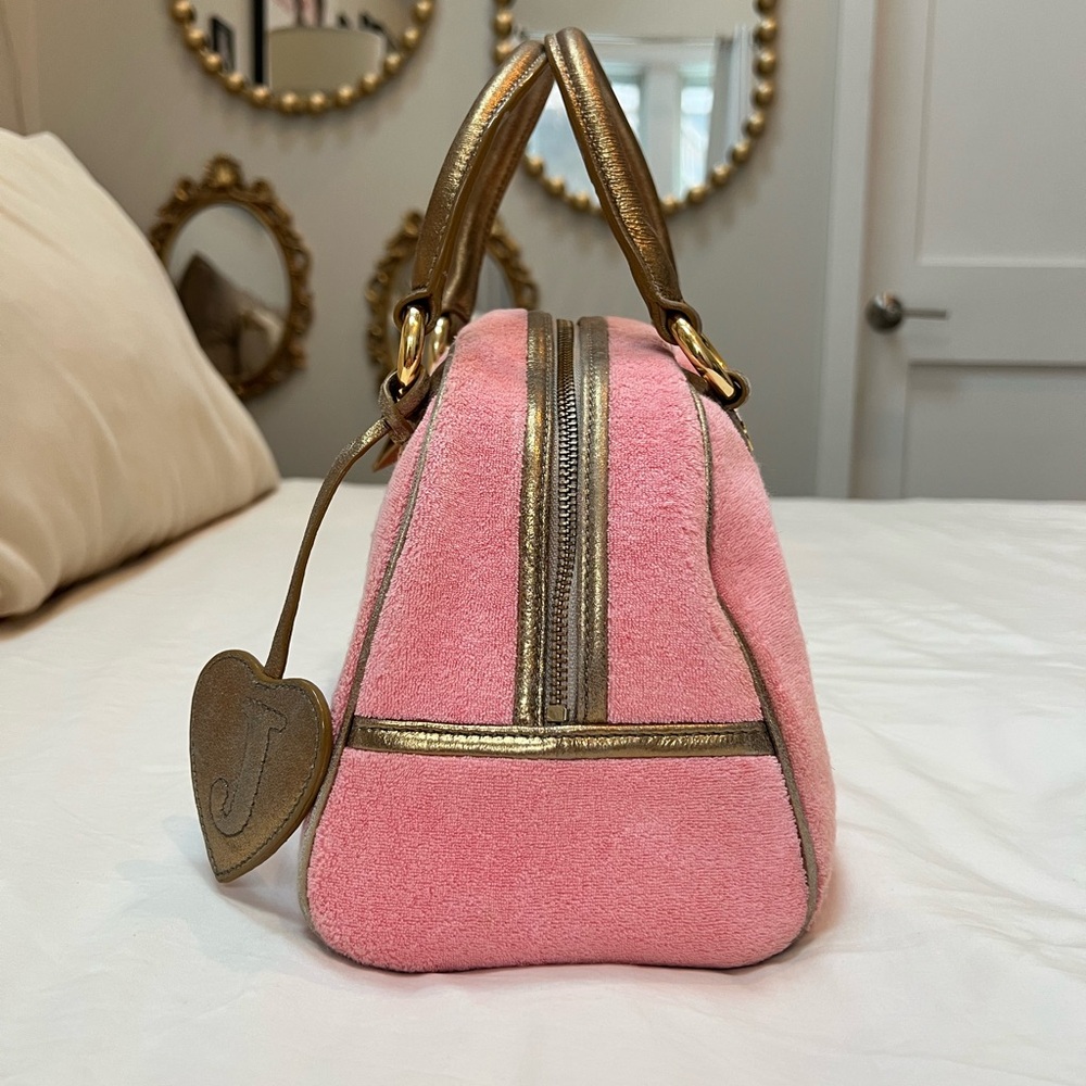 🌴 RARE Y2K Vintage Juicy Couture Isle De Juicy Terry Cloth Satchel - Pink & Gold - Picture 5 of 16